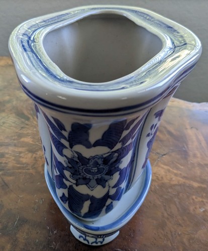 Vintage Asian Porcelain Blue And White Planter With Stand Birds - Picture 3 of 12
