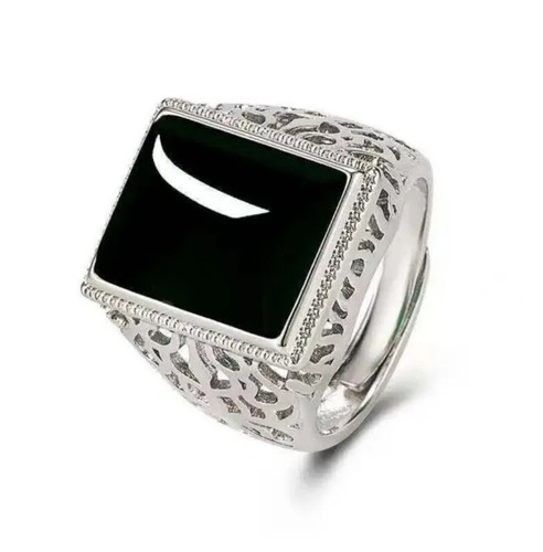 Silver Black Adjustable Ring for Men, Chunky Thump Ring Knight Ring - Picture 9 of 9