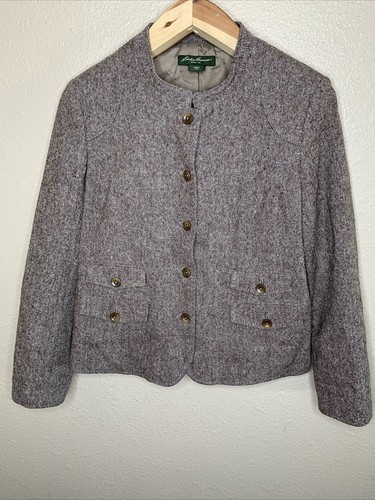 Eddie Bauer Brown Tweed Wool Blend Full Lined Jacket Blazer Women 14 - Picture 1 of 8
