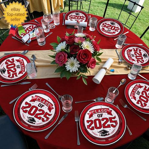Graduation Plates and Napkins 2025 Red Graduation Decorations Disposable Graduat - Picture 6 of 12