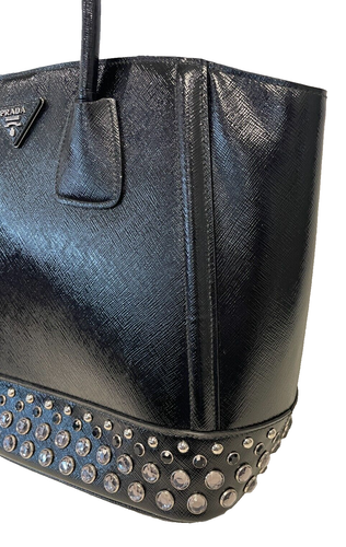 Bolso Prada Negro Saffiano Vernice Cristal Tachonado Asa Superior - Imagen 7 de 14