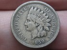1859 Copper Nickel Indian Head Cent Penny- Fine Details, Chocolate Brown