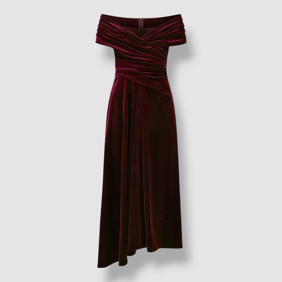 $1995 Talbot Runhof Women Red Velvet Off-Shoulder Draped A-Line Dress Size 34