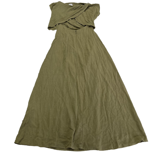 Asos Design grün khaki Leinen hinten offen drapierte Taille Midikleid Damengröße 4 - Bild 4 von 8