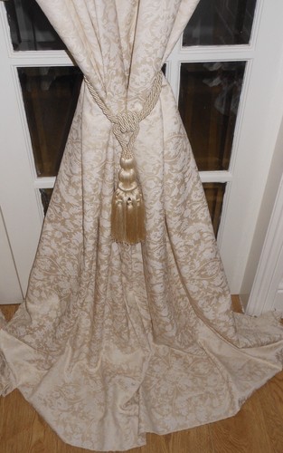 FABULOUS VINTAGE CREAM JACQUARD DAMASK CURTAINS WITH SHAPED PELMET - 第 16/24 張圖片
