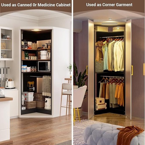 Armocity Corner Closet System,Height Corner Wood Closet Tower, Black - Picture 3 of 6