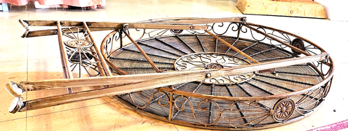 Rare 1960's Round Wrought Iron Designer Accent End Patio Table Green Tint Glass - Picture 8 of 22
