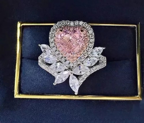 4.5Ct Heart Cut Lab-Created Pink Sapphire Engagement Ring 14K White Gold Plated - Picture 7 of 7