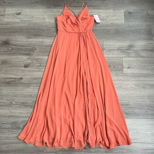 AFTER SIX Faux Wrap Maxi Dress Size 10 Terracotta Copper Side Slit Chiffon Prom - Picture 3 of 10