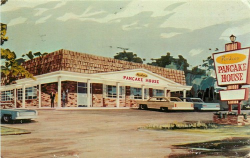 Cartolina Perkins Pancake House pm 1971 vecchie auto consegna artista - Foto 1 di 2