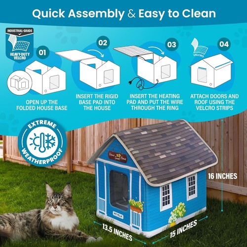Heated Cat House for Outside - Heated Outdoor Cat House Weatherproof - Cat Ho... - Picture 3 of 7