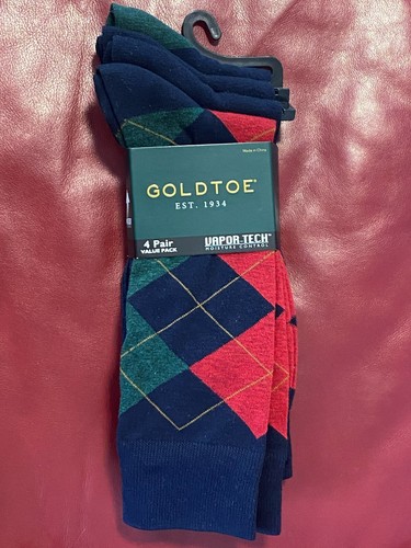 $20 GOLDTOE Dress Socks | 4 Pair | Navy Green Red Argyle | Shoe 7-12 Sock 10-13 - Picture 1 of 9