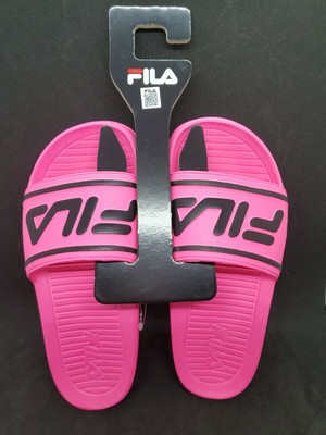hot pink fila slides