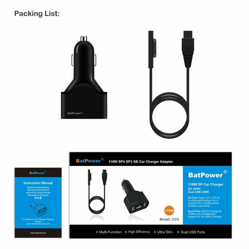 Adaptador de alimentación para automóvil BatPower 110W 102W Surface Book 2 computadora portátil - Imagen 8 de 8
