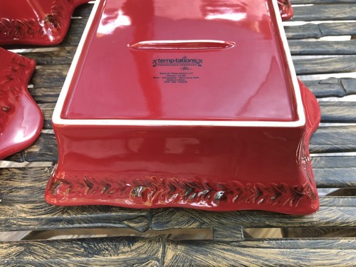 Set 4 Stacking Red Holiday Temp-tations Baking Serving Casserole Dishes w/ Lids - Picture 9 of 12