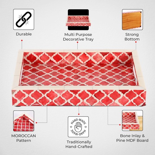 Handicrafts Home Moroccan Pattern Inspired Decorative Trays 12x8 - Chic Red - Bild 2 von 6