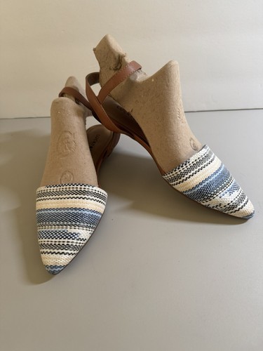 Lucky Brand Makaby Gr. 7,5 gewebte Tweed Slipper flache Fersenriemen Sandale blau neu