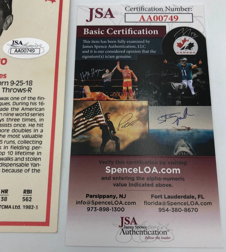 Phil Rizzuto Yankees Autograph Signature JSA Authentic 3 1/2" x 5 1/2" Card COA  - Image 4 of 4