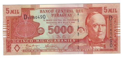 Banknote Paraguay 5000 Guaranies 2005 P223a, crisp - Picture 1 of 2