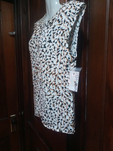 NINE WEST LADIES NEXT TWIST BLOUSE SIZE SMALL COLOR BROWN AND IVORY NEW WITH TAG - Picture 2 of 7