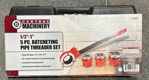 Central Machinery 1/2” - 1” 5 Pc Ratcheting Pipe Threader Set W/ Carrying Case