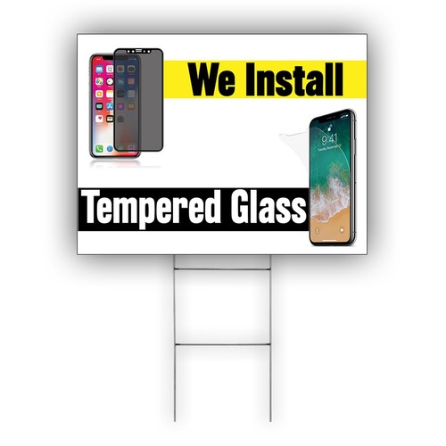 We Install Tempered Glass Advertising Screen Protector Shop Coroplast Yard Sign - Picture 1 of 4
