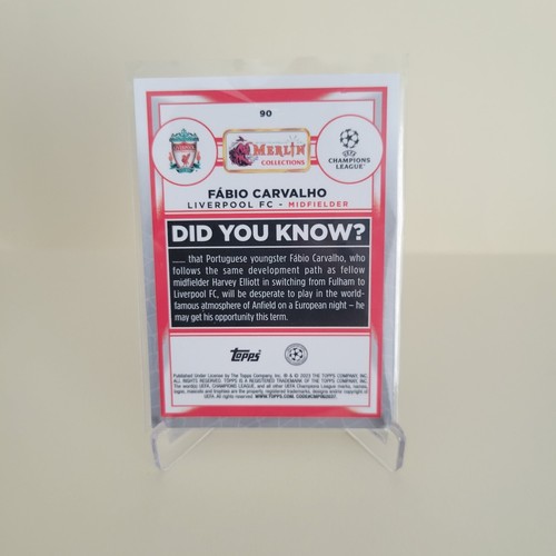 2022-23 TOPPS MERLIN UEFA FABIO CARVALHO RC AQUA PRISM #90 LIVERPOOL - Picture 2 of 2