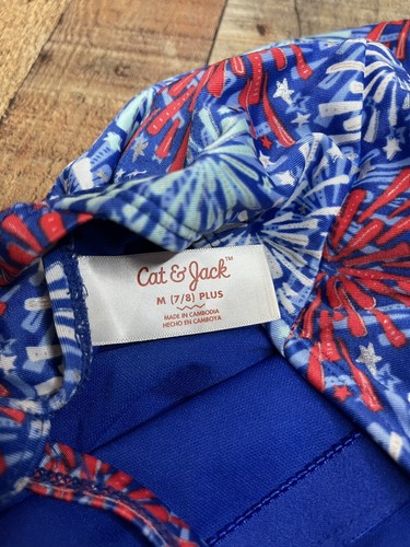 Cat and Jack One 1 Piece Swimsuit Girls M - 7/8 - Fireworks- USA - CUTE! - Picture 3 of 10