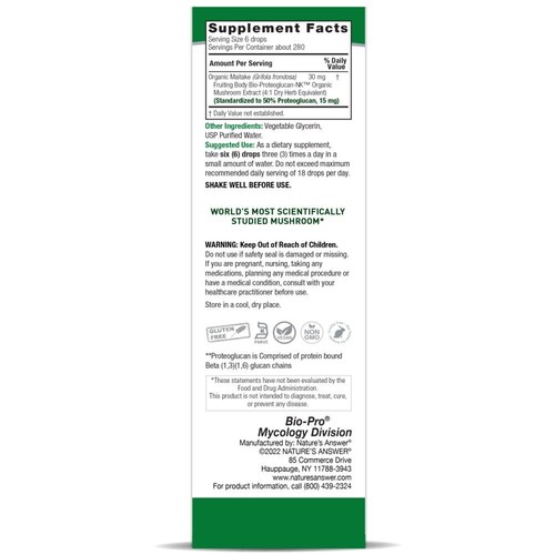 Extracto líquido Nature's Answer Bio Pro Maitake, 60 ml Bio-Beta-Glucano, ayuda inmunológica - Imagen 6 de 6