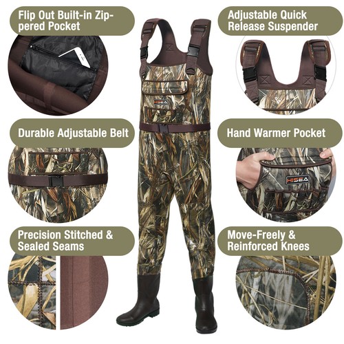 HISEA Bootfoot Chest Wader 200G Insulation Waterproof Fishing Hunting Waders - Picture 8 of 29