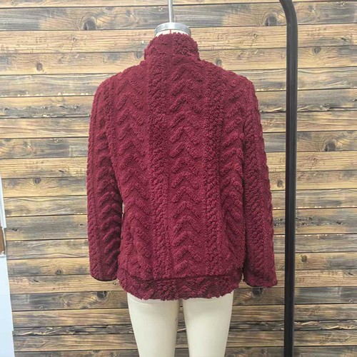 Women's Autumn and Winter Lapel Jacquard Half Zipper Plush Pocket Short Hoodie - Picture 17 of 47