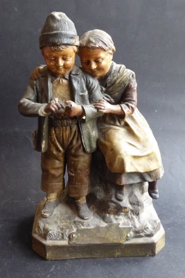 ANCIENNE STATUE EN TERRE CUITE POLYCHROME par JOHANN MARESCH 9630 XIX EME h 27cm - Photo 1/4