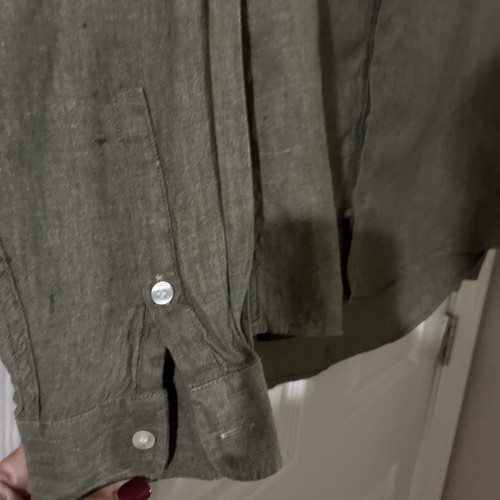Baird McNutt Murano Slim Fit Olivgrün Leinen Rollriegel Ärmel Hemd - L - Bild 3 von 8