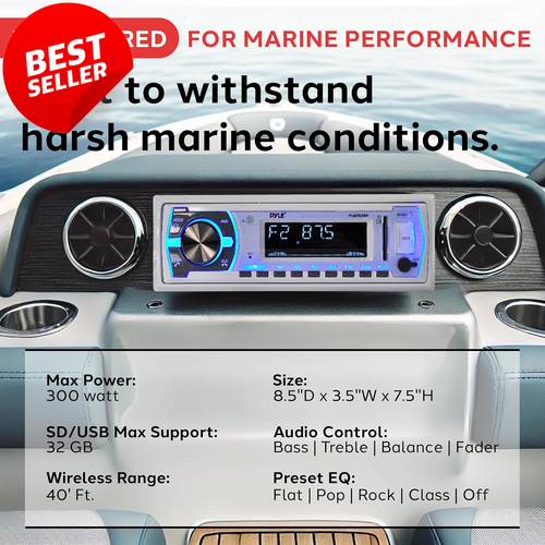Radio estéreo Bluetooth marina - Receptor DIN único en el tablero de 12 V para audio de barco con - Imagen 4 de 12
