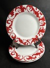 3 Ciroa Fiori 8" Salad Plates | White Fine Bone China w/ Red Swirls Side Plates