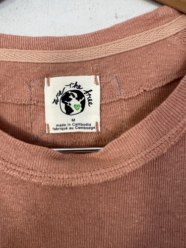 Free People T Shirt Size M Salmon Pink Linen Cotton Relaxed Fit BFF - Picture 9 of 15