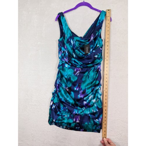 Express Design Studio Vintage Damen lila blau Seide gerafft Minikleid Gr. 6 - Bild 10 von 12