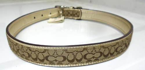 NEW COACH GOLD LEATHER BROWN JACQUARD SIGNATURE C DOG PET COLLAR 60339 SIZE XL - Picture 7 of 16