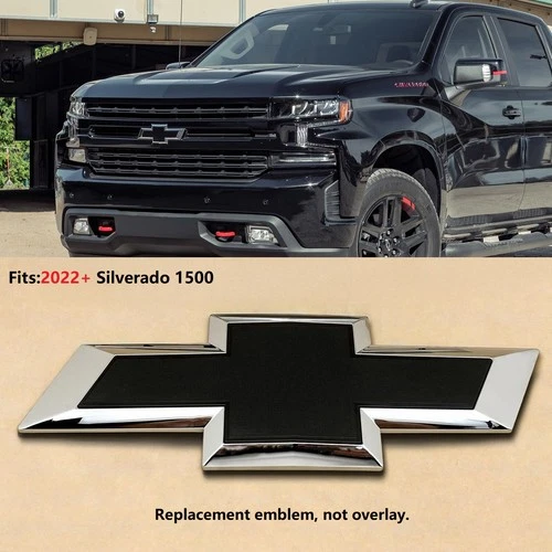OEM 2022+ Front Grille Bowtie Emblem fits Chevrolet Silverado 1500 Chrome Black - product listing photo