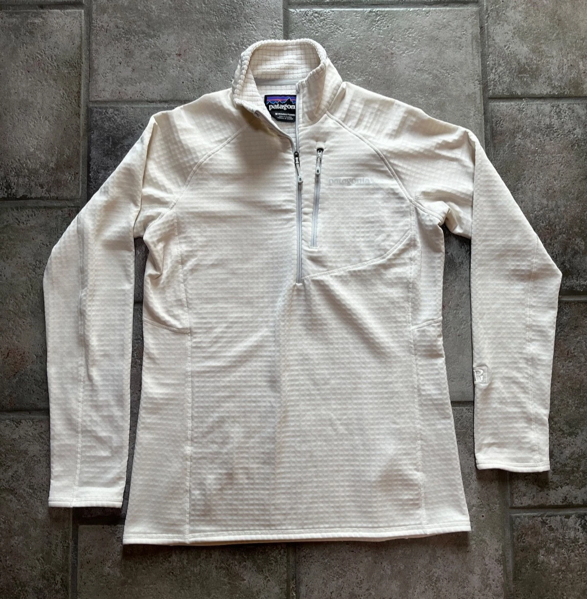Rare - Patagonia R1 Pullover Women M Ivory Capilene Thermal Base Layer 1/4 Zip