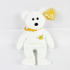TY Beanie Baby Holy Father 2005 White Gold Bear With Gold Tag Plush Toy