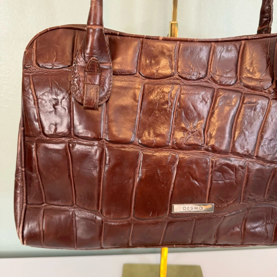 Bolso de Hombro Italiano Bolso de Hombro DESMO Vintage Cuero Repujado Marrón Foto 4 de 4