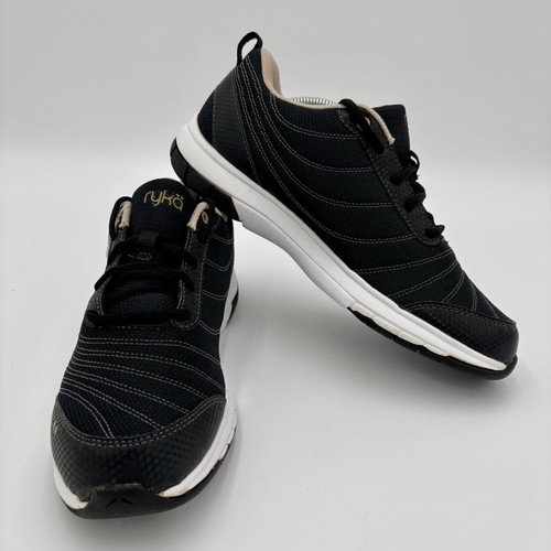 Ryka Continuum Athletic Walking Shoe Womens 10 W Black Gold Activewear Fitness