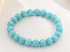 Light Blue Beaded Stretch Slip-On Bracelet, Round Ball/Bead, Sizable