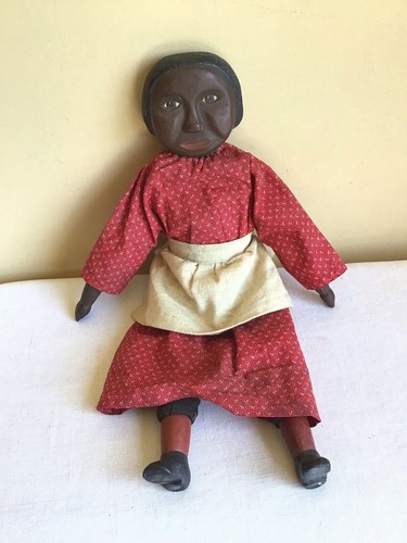Vintage handgemachte afroamerikanische geschnitzte Holzgesicht Volkskunst primitive Stoffpuppe