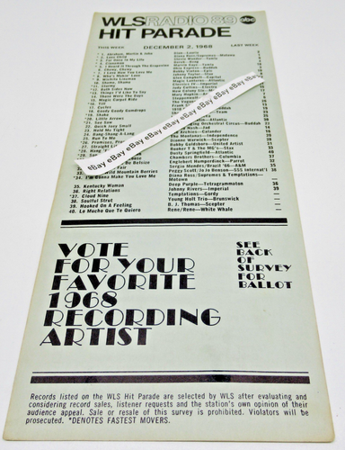 WLS Radio 89 Chicago TOP 45 Survey DEC 2, 1968 #1 Single Dion