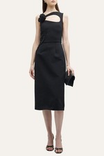 Tulip-applique cutout midi dress