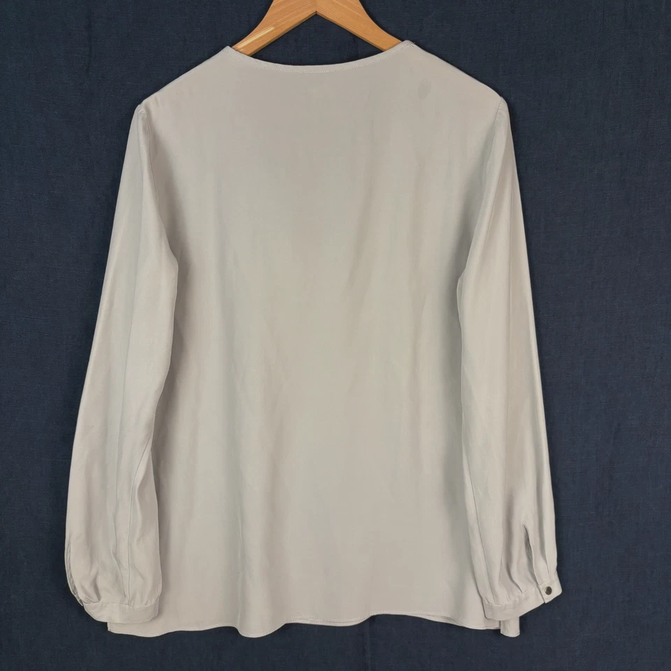 Blusa túnica de seda manga larga clásica Lafayette 148 para mujer talla L gris plateado Foto 4 de 4