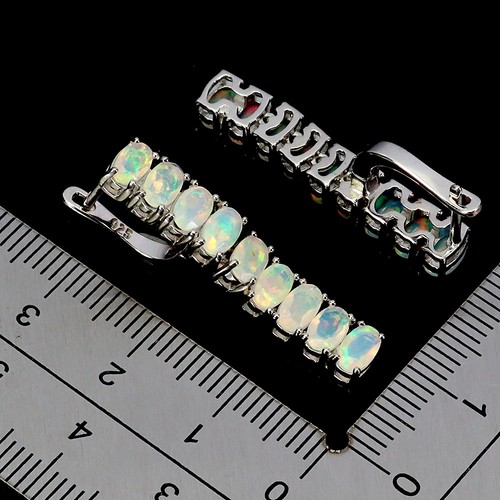 925 Sterling Silver Earrings Oval Fire Opal 5x3mm Natural Gemstone Jewelry - Bild 3 von 13
