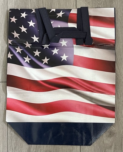 New Red White & Blue American Flag Patriotic Reusable Tote Bag 15” X 13-3/4” - Picture 3 of 5